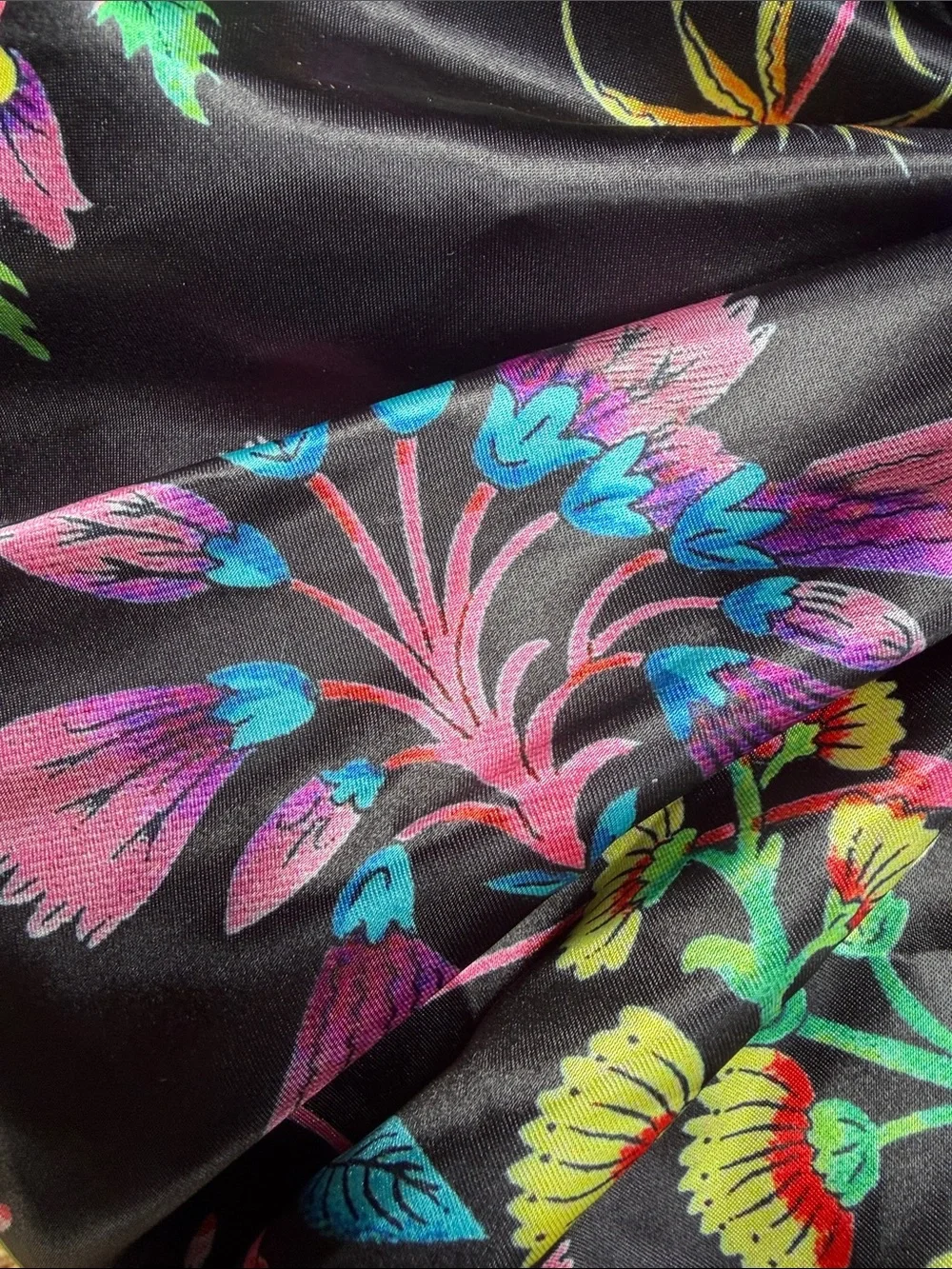 Zara Black Satin Knotted bag Scarf with bag Multicolor Floral Print